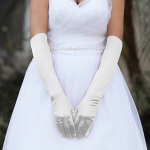 Ivory 19" Long Satin Gloves Formal Evening Wear Fashion Accessory White